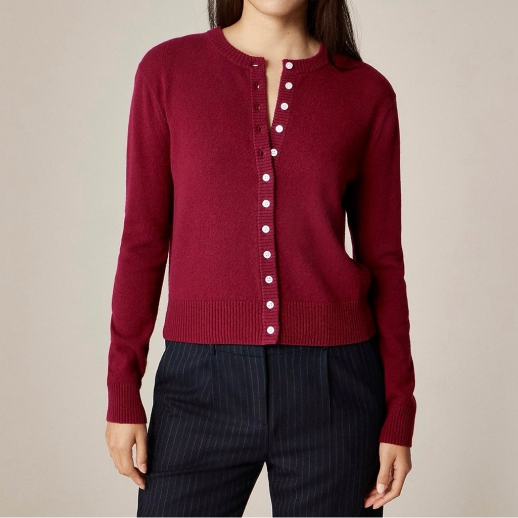 Nwt J. Crew Perfect Cashmere Cardigan Sweater Inky Burgundy Red